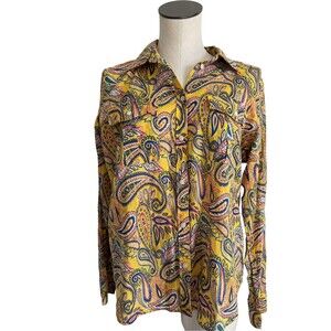 Lauren Ralph Lauren Yellow Paisley Button Down Long Sleeve Shirt Women's Large